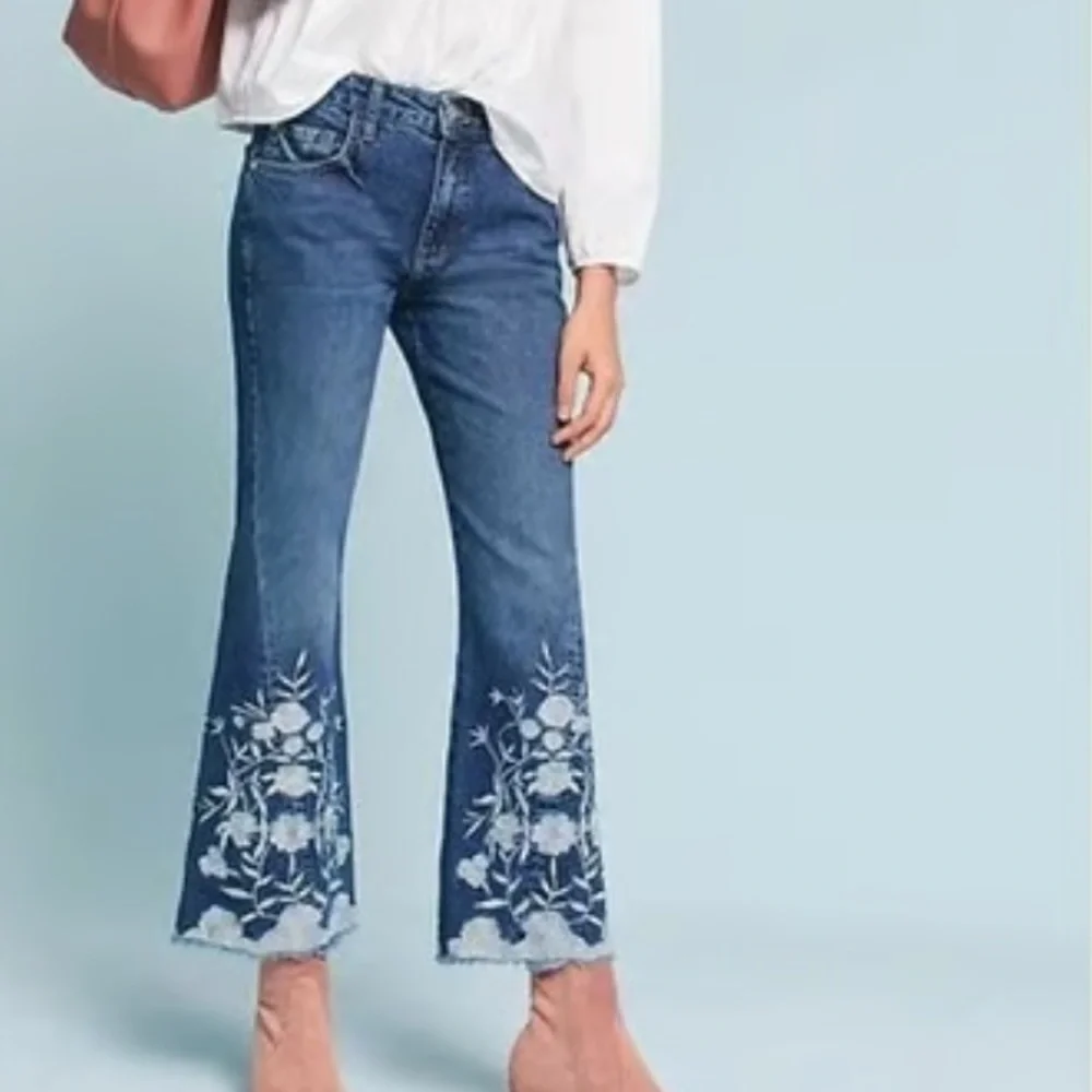 Anthropologie Pilcro and the Letterpress Hi-Rise Flare W/ Floral Embroidery S26 - Picture 2 of 7